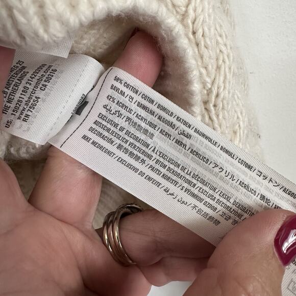 Abercrombie & Fitch Mock Neck Cable Knit Sweater Cream XS Fishermans Preppy - Picture 7 of 10